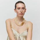 FLAT CHAIN NECKLACE WITH GOLD in Latte Marble by Vanessa Baroni