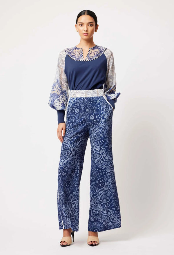 VENUS LINEN VISCOSE PANT in Zodiac Print from Oncewas
