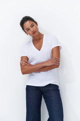 VERONICA V-NECK TEE in White Marle from Kireina