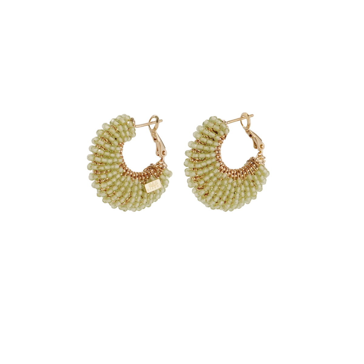 IZZIA BEADED HOOP EARRINGS SMALL in Sage Green by Gas Bijoux