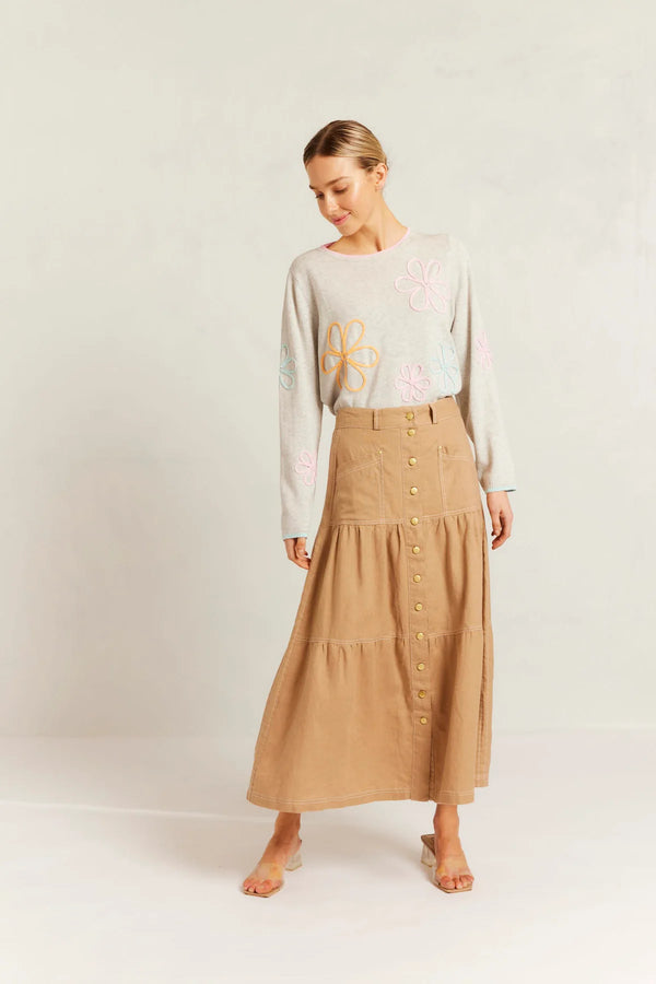 Alessandra LOTUS LINEN SKIRT in Latte