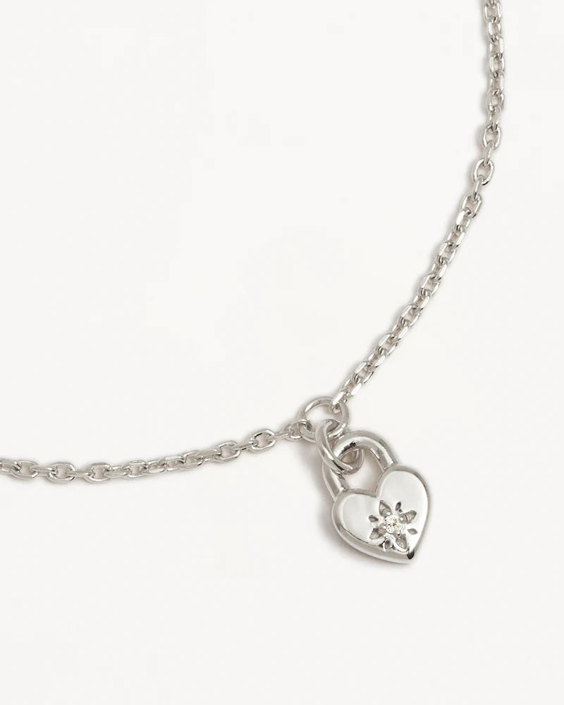 CRYSTAL LOTUS HEART PADLOCK BRACELET in Sterling Silver from By Charlotte