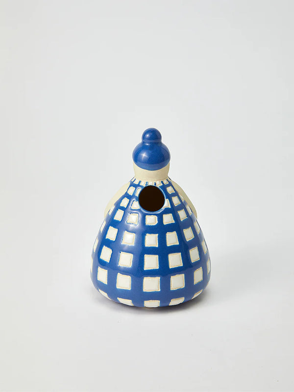 NONNA BLUE CHECK VASE by Jones & Co