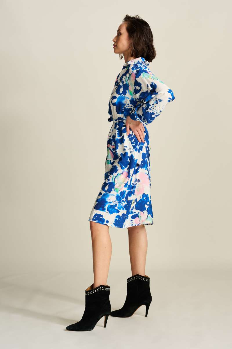 POM DRESS in Crane Birds Blue from POM Amsterdam