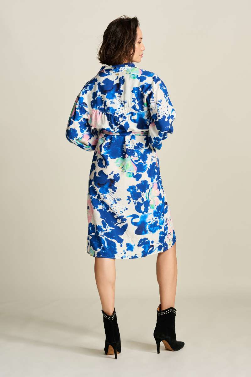 POM DRESS in Crane Birds Blue from POM Amsterdam