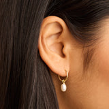 LIVE IN PEACE PEARL HOOP EARRINGS in Gold from By Charlotte