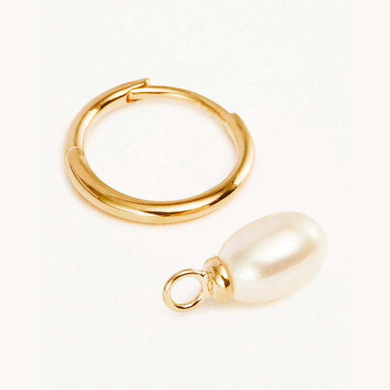 LIVE IN PEACE PEARL HOOP EARRINGS in Gold from By Charlotte