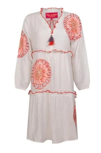 PLACE DU SOLEIL DRESS 123 in White + Pink by Place de Soleil, the Netherlands based fashion design house specializing in Ibiza style causal cothing for women. Lots of colour, maxi and midi dresses for summer resort wear. Available online and in store at Darling & Domain, Mosman Park, Perth