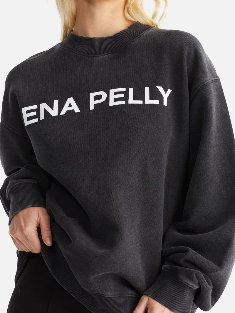 Ena Pelly Chloe Oversized logo sweater in vintage black available from Darling and Domain