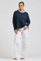 RAW FRILL COLLAR SWEATSHIRT in Navy + Stripe Collar by Shirty