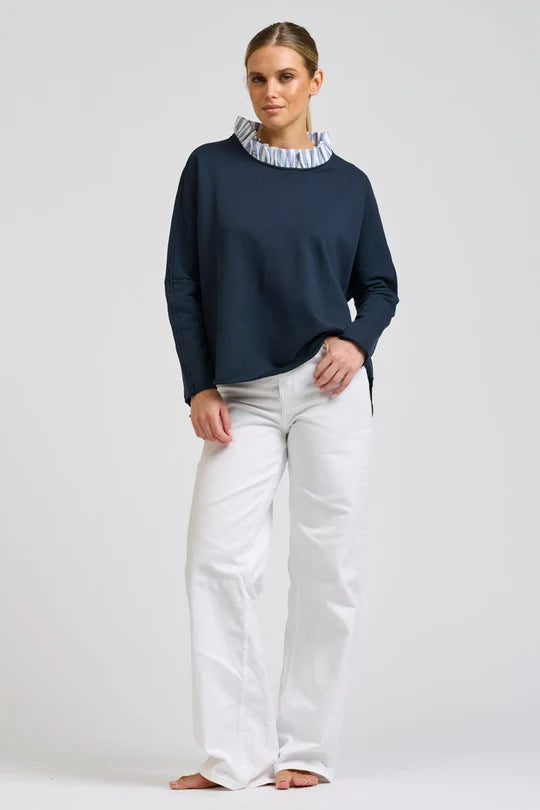RAW FRILL COLLAR SWEATSHIRT in Navy + Stripe Collar by Shirty