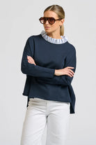 RAW FRILL COLLAR SWEATSHIRT in Navy + Stripe Collar by Shirty