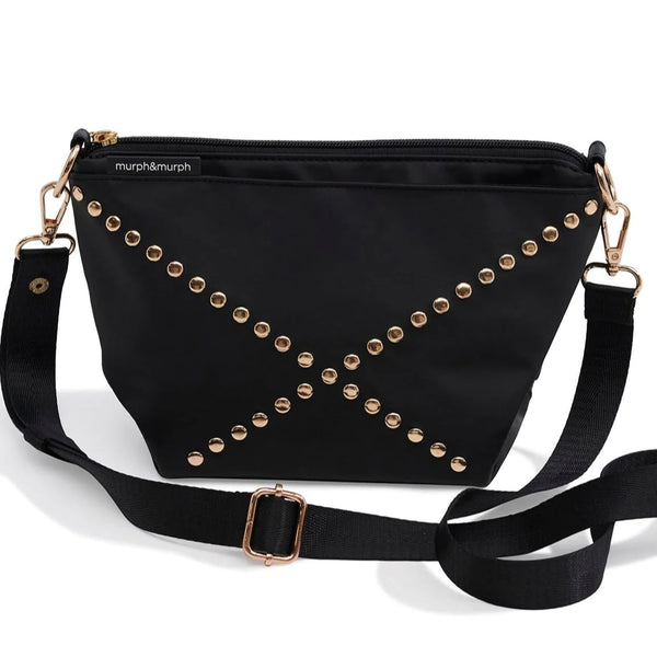 The Cove Petite crossbody bag in black with gold studs from Murph and Murph