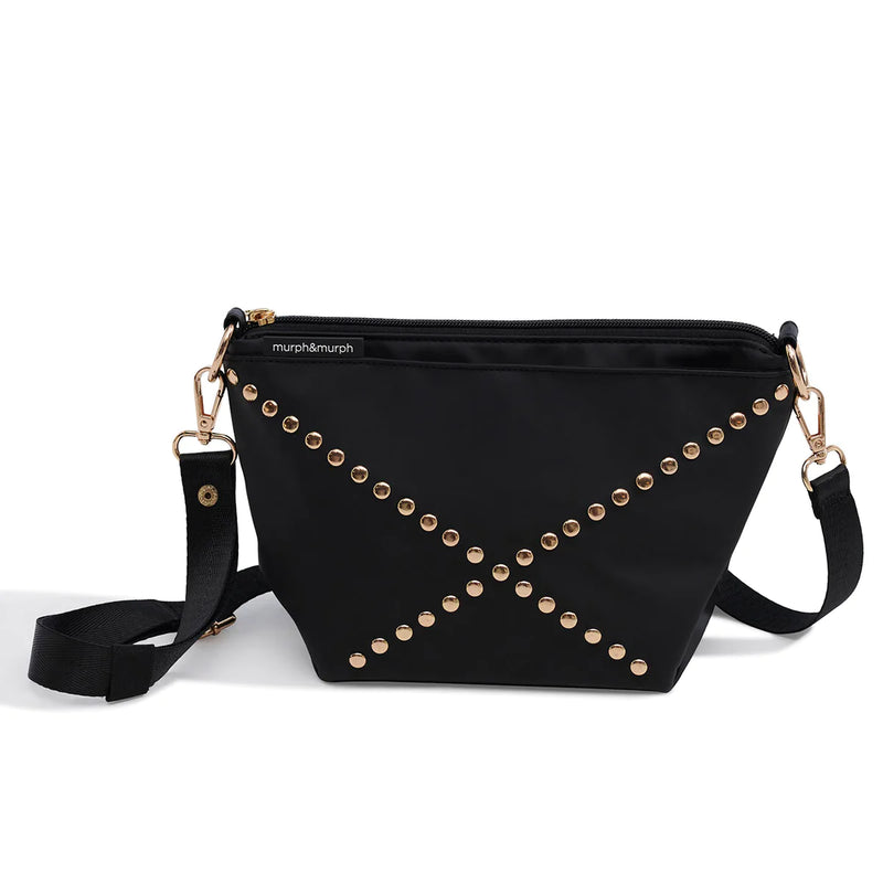 The Cove Petite crossbody bag in black with gold studs from Murph and Murph