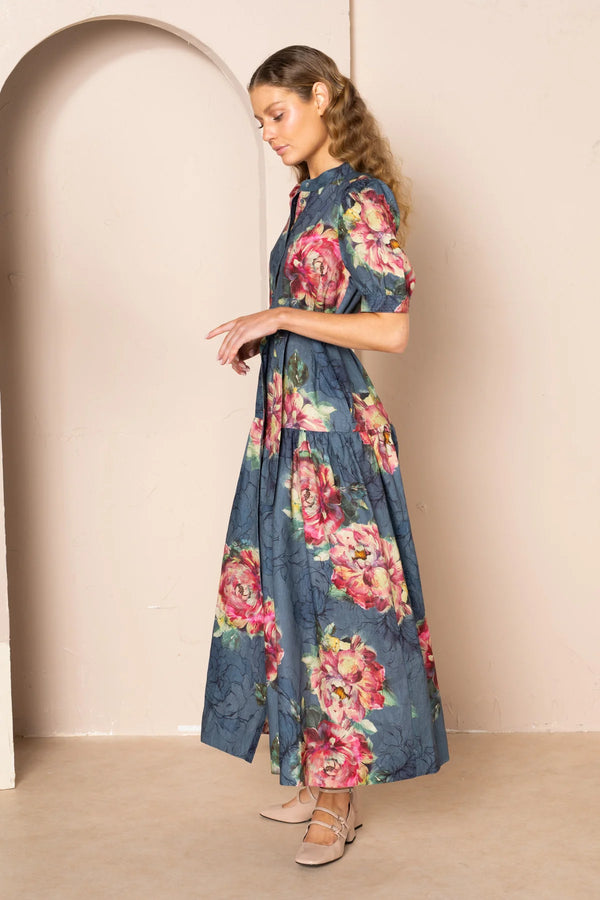 Kachel Belle puff sleeve maxi dress in bluebell at DArling and Domain