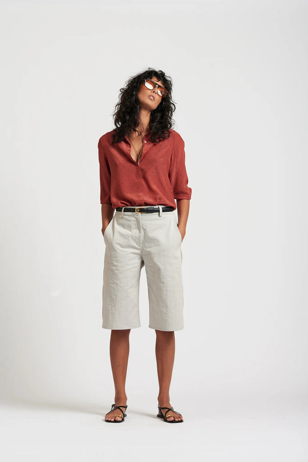 Le Dot Lightweight Silk Shirt in Rhubarb by Le Stripe