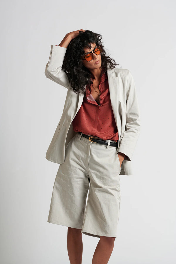 Le Dot Lightweight Silk Shirt in Rhubarb by Le Stripe