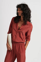 Le Dot Lightweight Silk Shirt in Rhubarb by Le Stripe