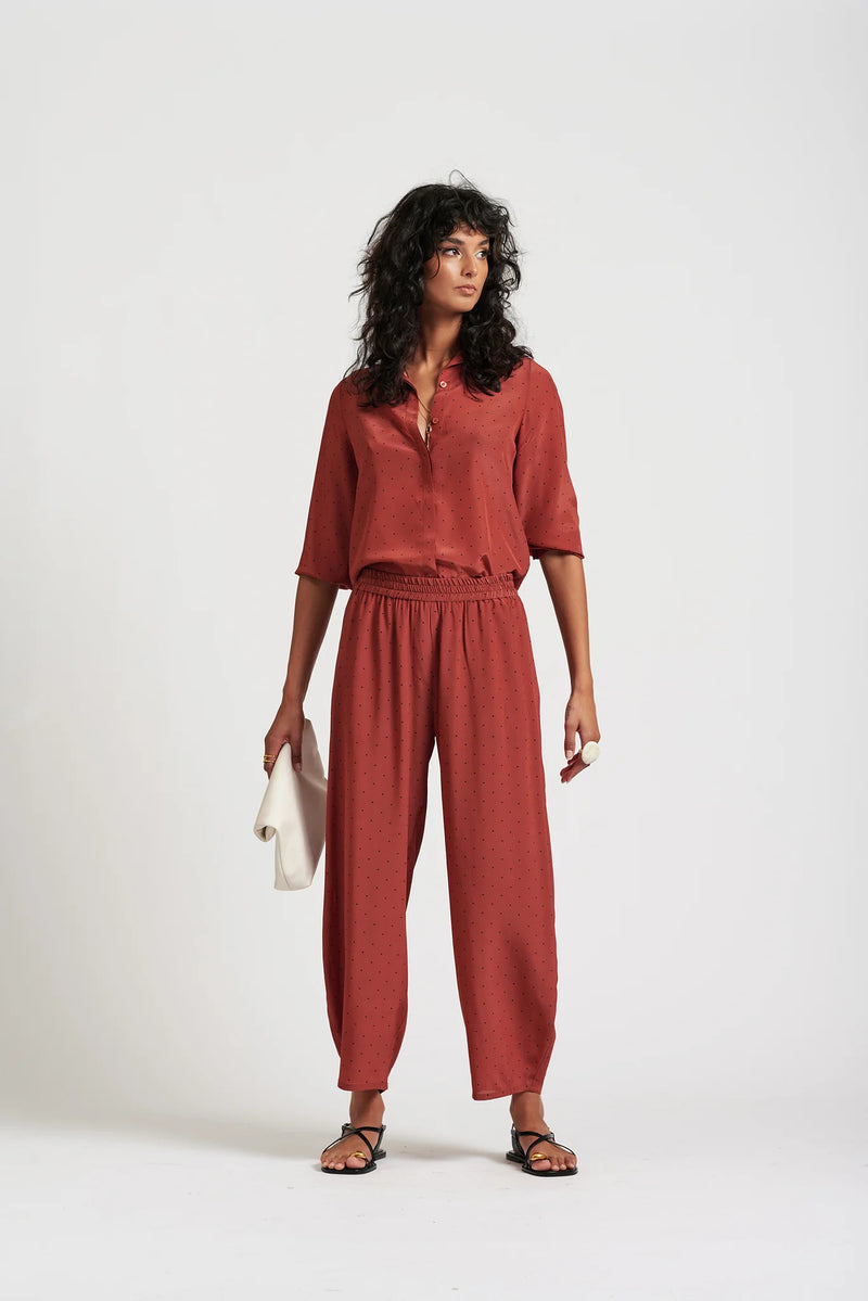 Le Dot Lightweight Silk Shirt in Rhubarb by Le Stripe