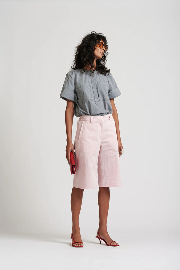 Le Weekend Cotton Nylon Shorts in Icy pink by Le Stripe