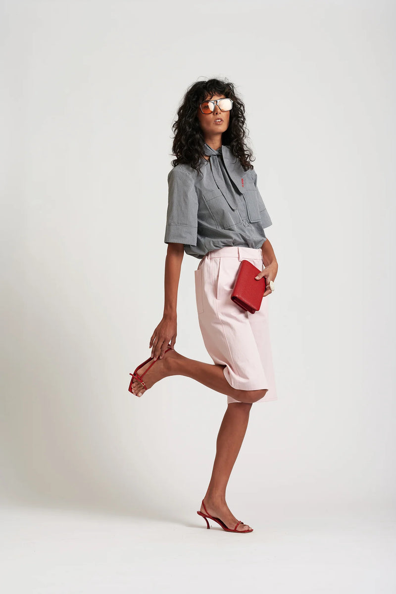 Le Weekend Cotton Nylon Shorts in Icy pink by Le Stripe