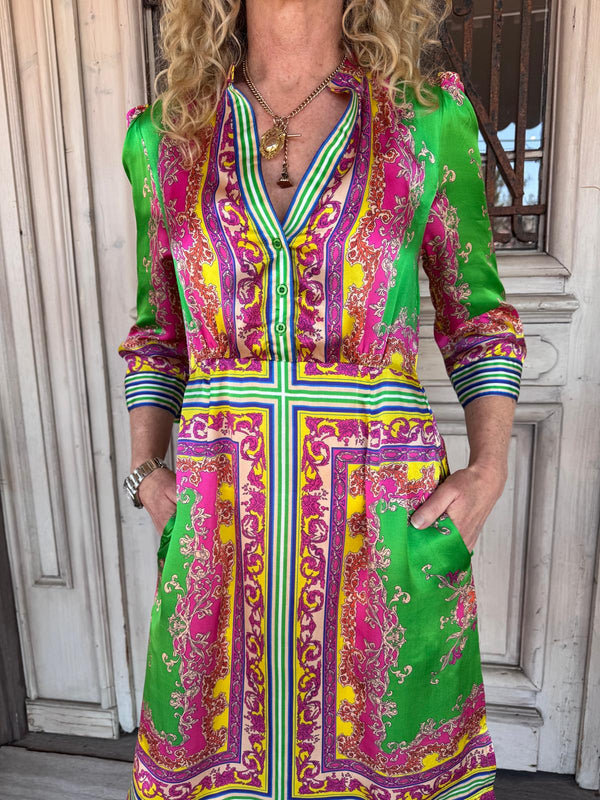 Lola Australia Mary Silk Midi Dress in Aria Emerald