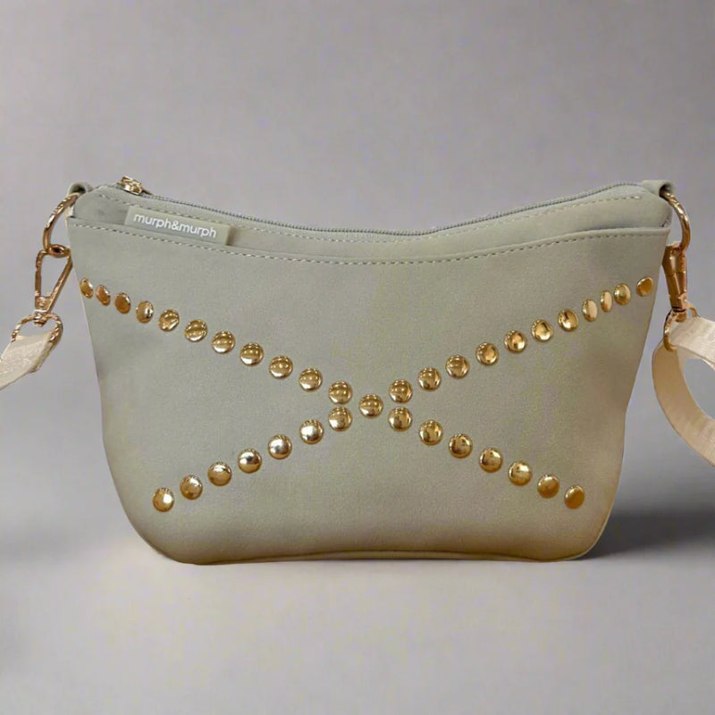 Murph and Murph Cove Petite bag in cream suede and gold studs