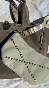 Murph and Murph Cove Petite bag in cream suede and gold studs