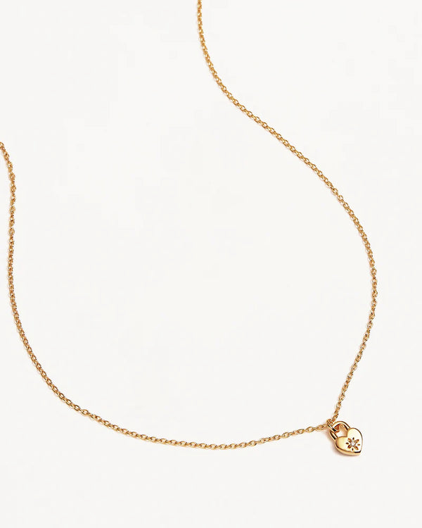 CRYSTAL LOTUS HEART PADLOCK NECKLACE in 18k Gold Vermeil from By Charlotte