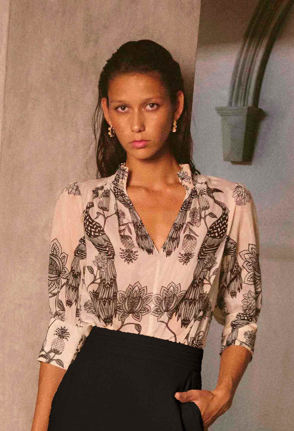 OLEANDER COTTON SILK SHIRT in exclusive print Imperial Stone from Once Was