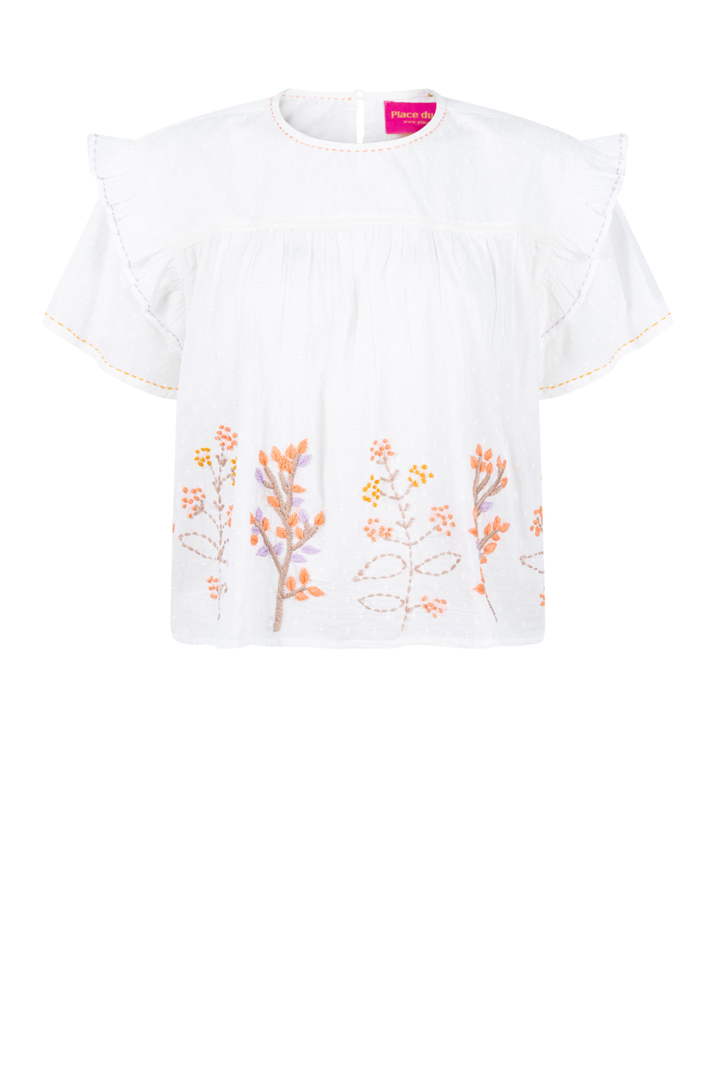 ORANGE PURPLE EMBROIDERED BLOUSE in White by Place Du Soleil
