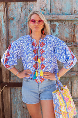 LILA PRINT BLOUSE in Orange Embr by Place de Soleil
