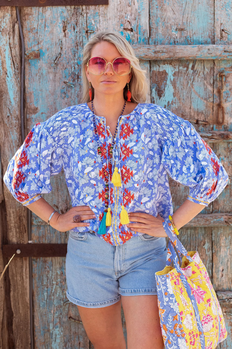 LILA PRINT BLOUSE in Orange Embr by Place de Soleil