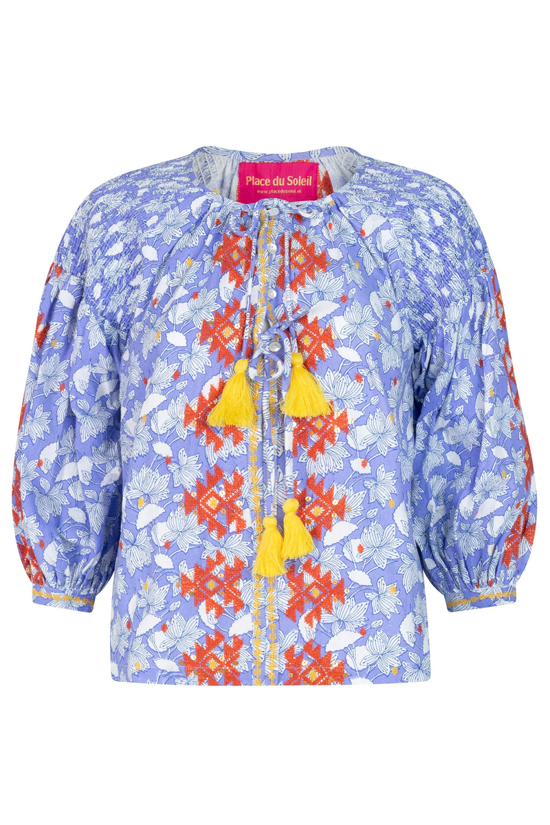 LILA PRINT BLOUSE in Orange Embr by Place de Soleil