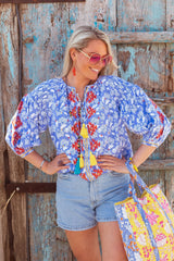 LILA PRINT BLOUSE in Orange Embr by Place de Soleil