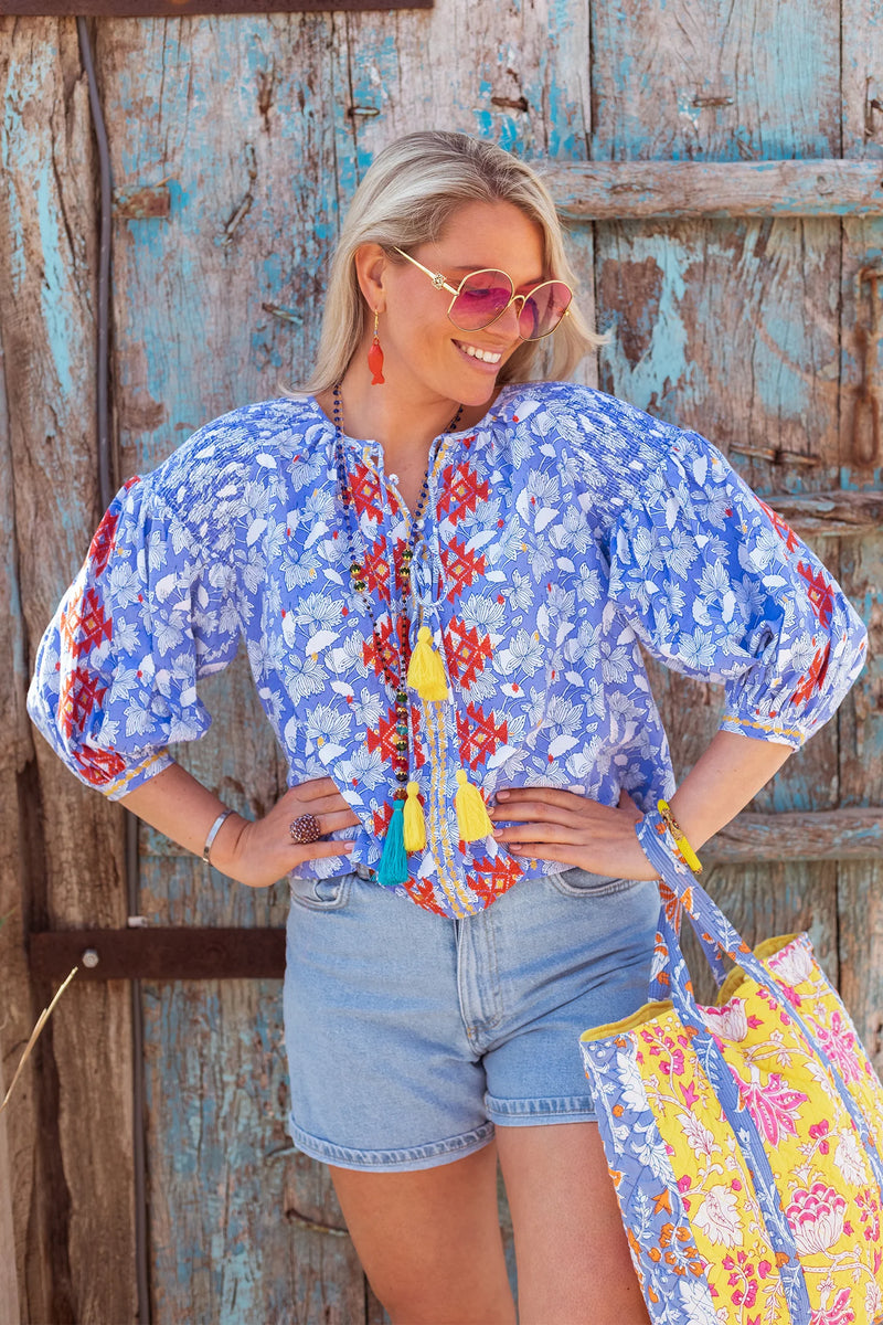 LILA PRINT BLOUSE in Orange Embr by Place de Soleil
