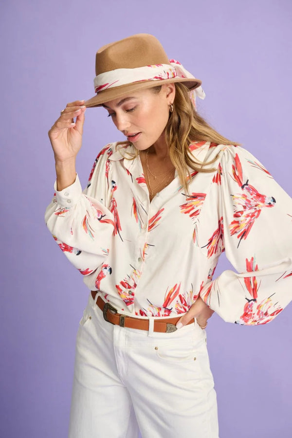 POM BLOUSE | Parrots Ecru