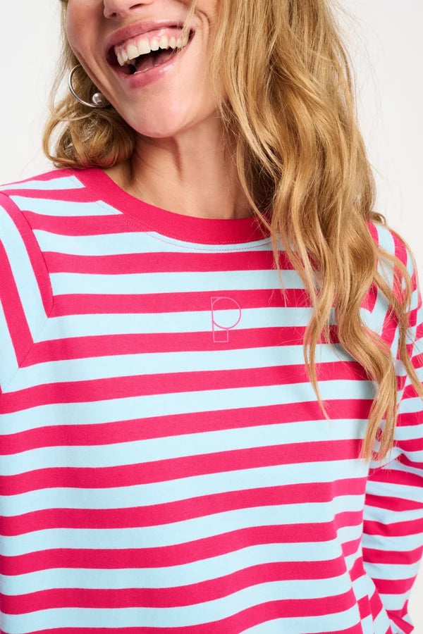 POM LONG SLEEVE in Stripped Bright Rose Blue from POM Amsterdam