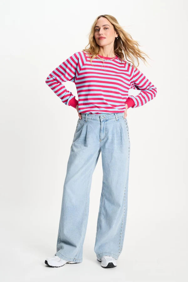 POM LONG SLEEVE in Stripped Bright Rose Blue from POM Amsterdam