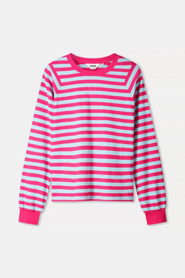 POM LONG SLEEVE in Stripped Bright Rose Blue from POM Amsterdam