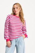 POM LONG SLEEVE in Stripped Bright Rose Blue from POM Amsterdam