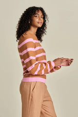 Pom Amsterdam Pullover in striped sugar brown