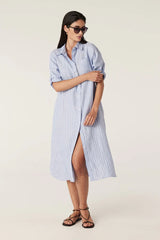 Pure Linen Shirt Dress in Blue Pinstripe by Cable Melbourne