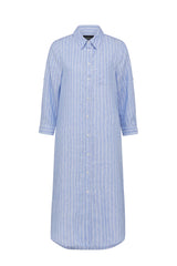 Pure Linen Shirt Dress in Blue Pinstripe by Cable Melbourne