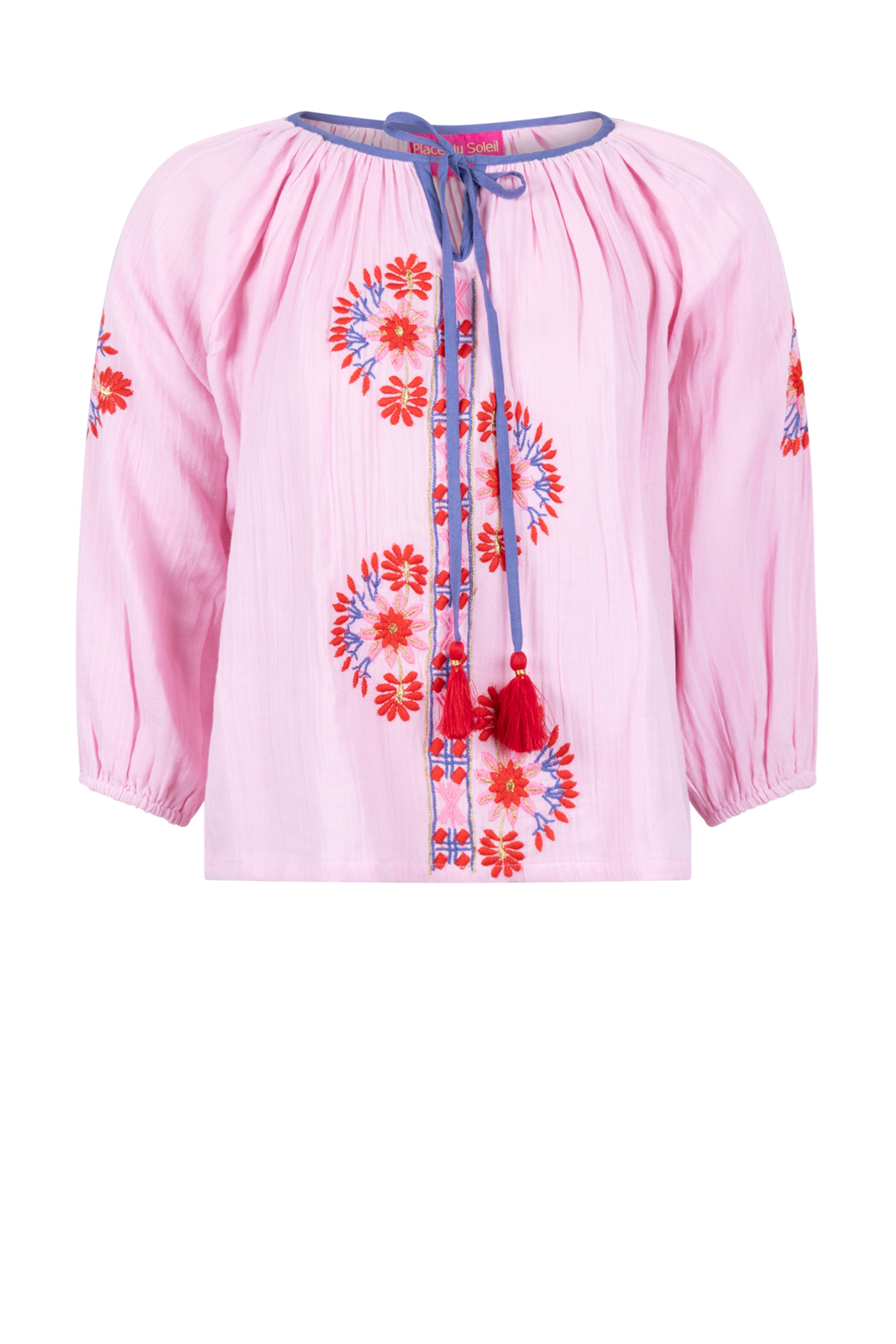 ROSA FLOWER EMBROIDERED BLOUSE in Pink by Place Du Soleil