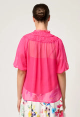 SELINI BRAIDED NECK CHIFFON BLOUSE in Celosia Pink from Once Was