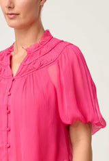 SELINI BRAIDED NECK CHIFFON BLOUSE in Celosia Pink from Once Was