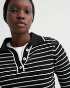 STRIPE POLO in Black Ecru Stripe by Kowtow