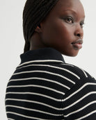 STRIPE POLO in Black Ecru Stripe by Kowtow