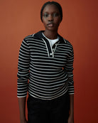 STRIPE POLO in Black Ecru Stripe by Kowtow